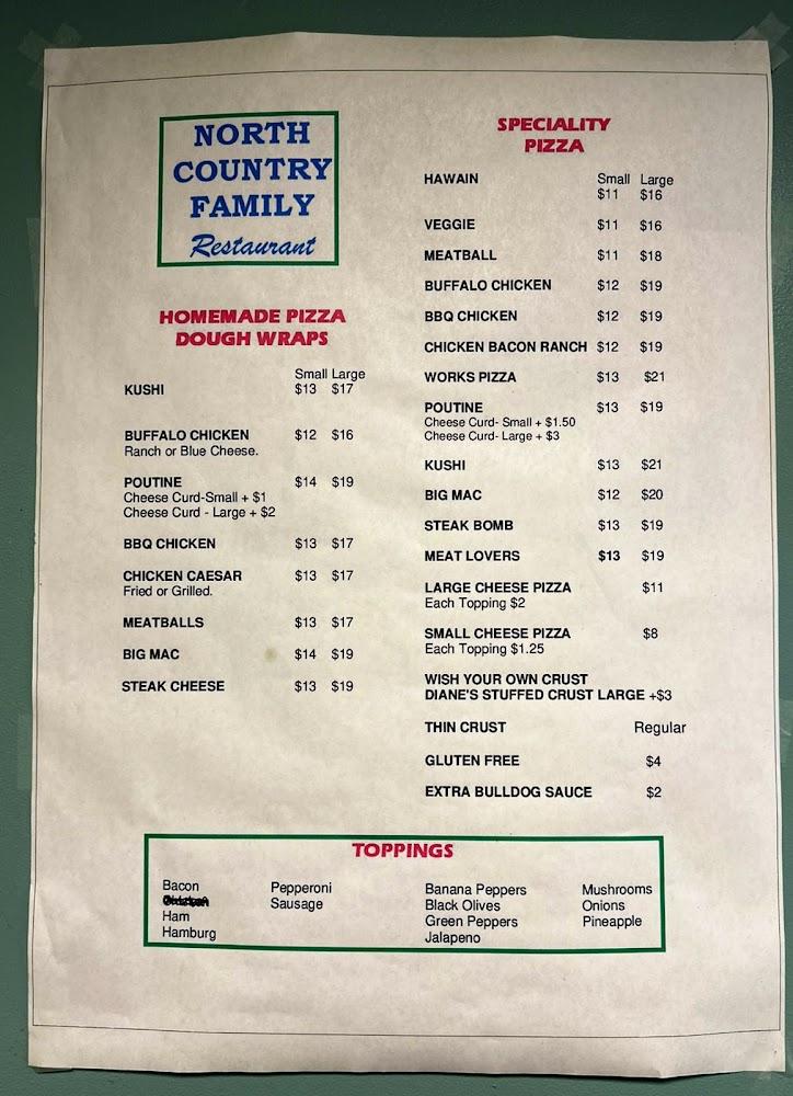 North Country Family Restaurant Menu image 1