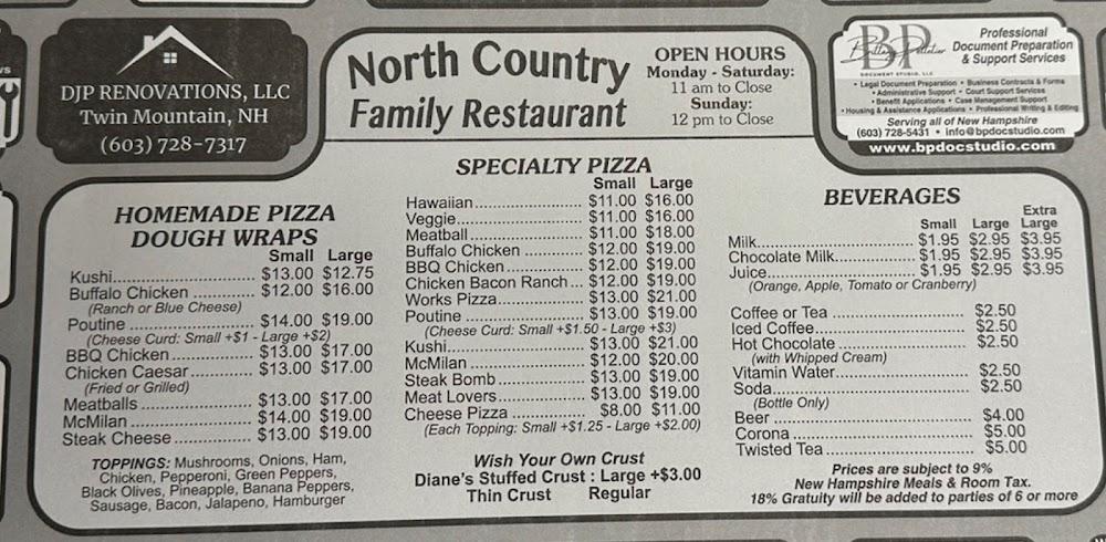 North Country Family Restaurant Menu image 3